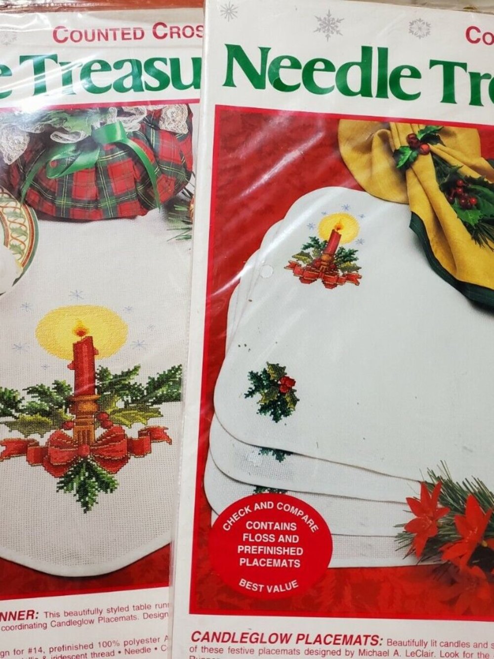 Needle Treasures 2 sealed Cross Stitch Kits - Christmas Table Runner and napkins
